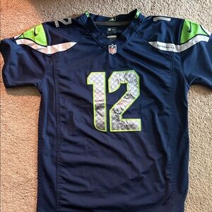 Nike Kids Official Seattle Seahawks Navy and Lime Green Jersey